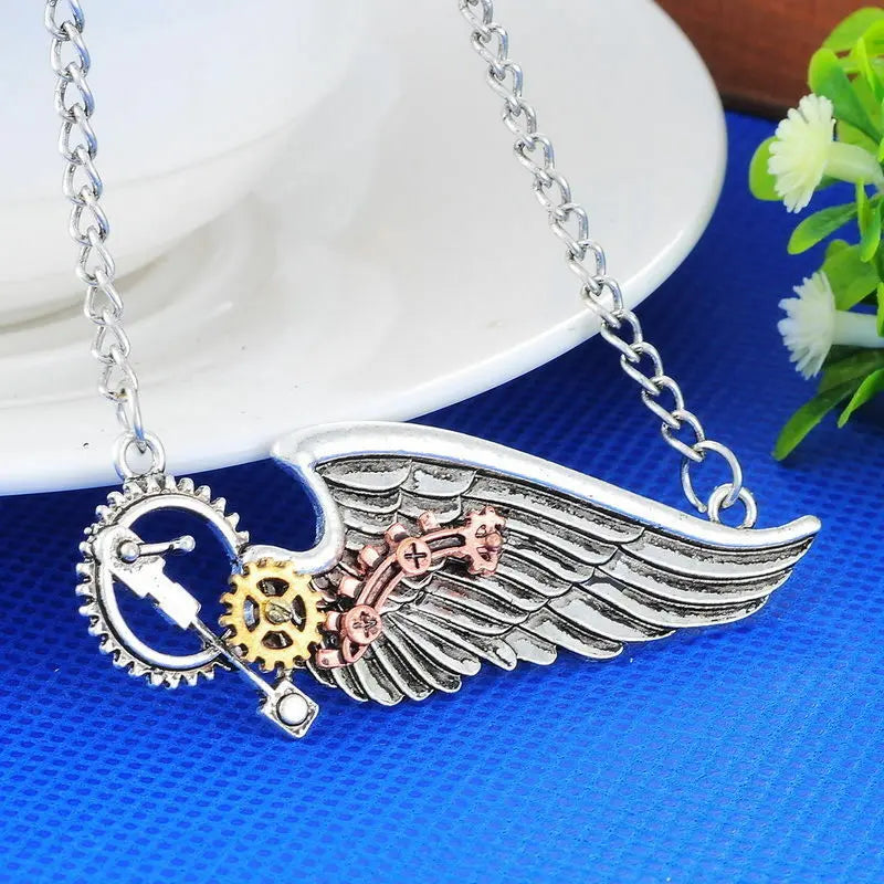 STEAMPUNK-FUNKY New 1PC Retro Angel Wing Steampunk Necklace Pendant Gears Unbranded