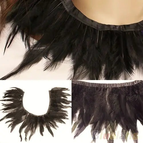 STEAMPUNK/PUNK/GOTH/BURLESQ BLACK FEATHER NECK-COLLAR  PARTY EVENING COSTUME Unbranded