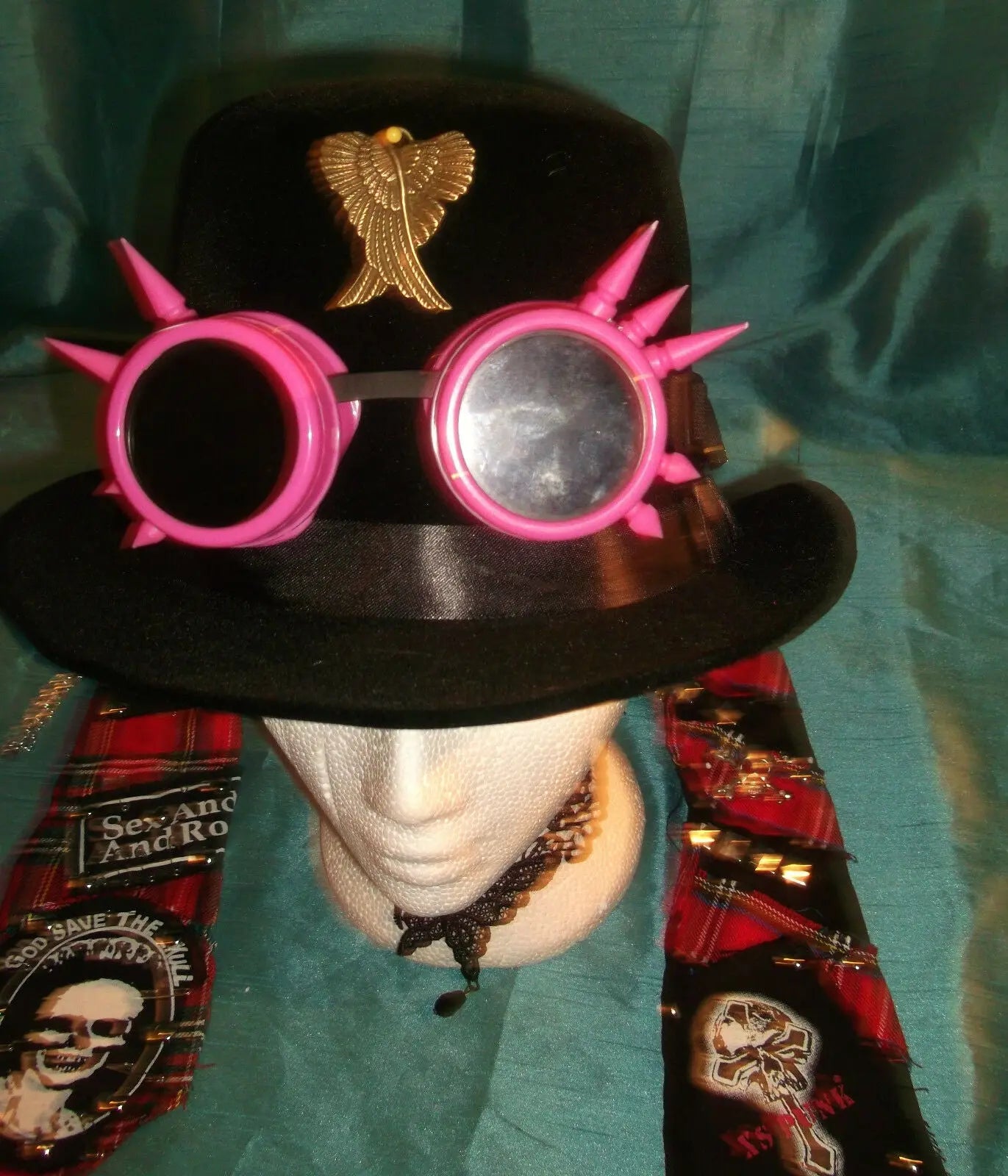 STEAMPUNK unisex felt/velvet rounded TOP hat & cyber welding goggles WonkeyDonkeyBazaar