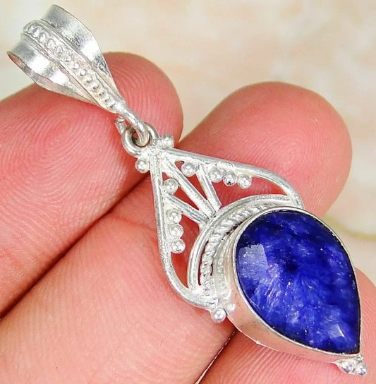 Sapphire & 925 Silver Handmade Beautiful Pendant 44mm & gift-box &SilverChain "Handmade"