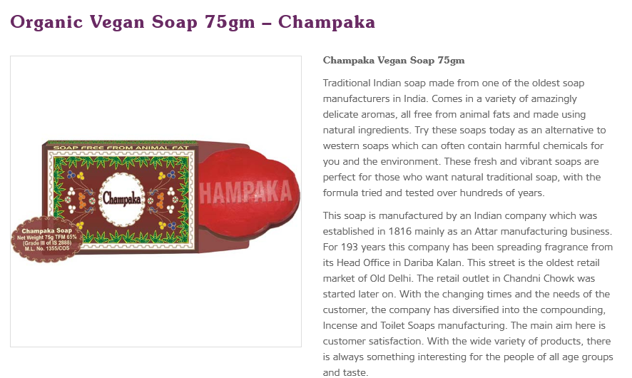 Organic Vegan Soap 75gm – CHAMPAKA Wonkey Donkey Bazaar