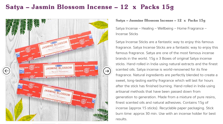 Natural SATYA JASMIN BLOSSOM  Incense 15gm x 12pkts Wonkey Donkey Bazaar