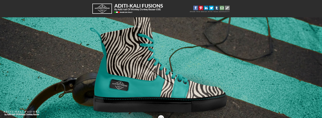 aditi-kali fusions-extra high top-unisex-turquoise/black,white, zebra. Wonkey Donkey Bazaar
