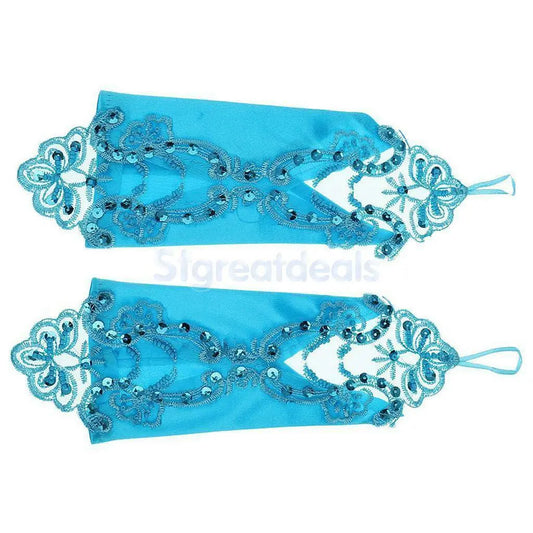 Sexy LAKE BLUE Fingerless lacy Gloves-Bridal  GLOVES/PARTY/COSPLAY/WEDDING Wonkey Donkey Bazaar