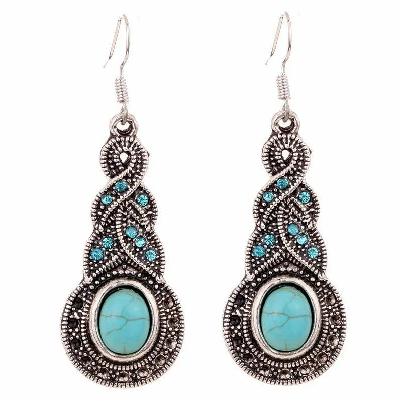 Silver Plated Tribal Necklace & Earrings Jewellery Set - Aztec Turquoise Blue Unbranded/Generic