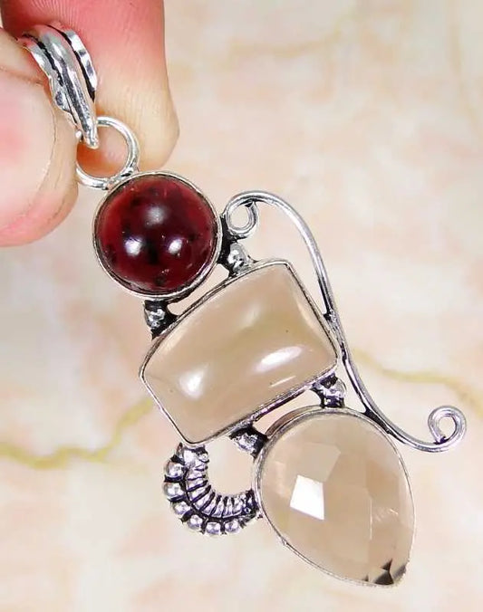SmokyQuartz &925 SilverHandmadeStylish Pendant 56mm G70-31449 &92.5%Silver chain "Handmade"