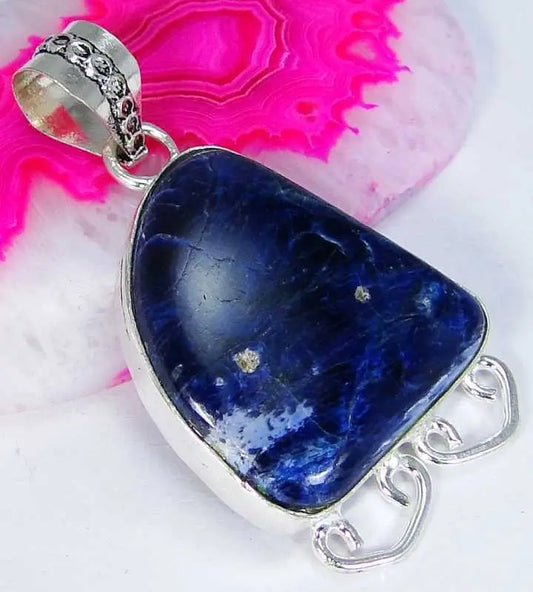 Sodalite & 925 Silver Handmade Stylish Pendant 45mm & gift-box& 1mmSilverChain "Handmade"