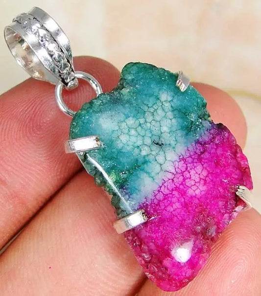 SolarQuartz & 925 Silver HandmadeElegantPendant 39mm MA11-3450 &925SilverChain "Handmade"