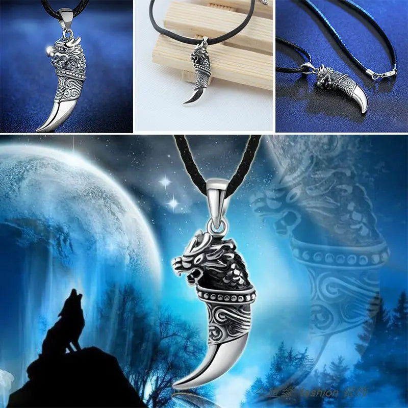 Stainless Steel Applied Men Retro Titanium Wolf Tooth Pendant Necklace Gift Unbranded