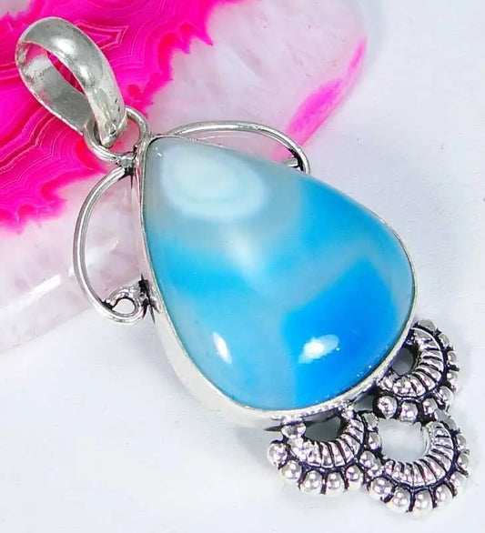 StripedOnyx & 925 Silver HandmadeBeautifulPendant 49mm G77-SilverChain/giftbox "Handmade"