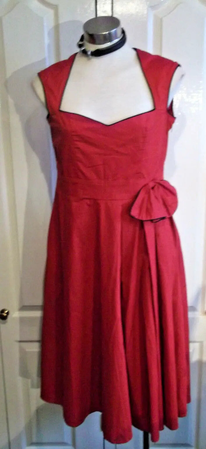 Stunning Lindy Bop 50s Red Swing Dress with Black trim, Size 12 Lindy Bop