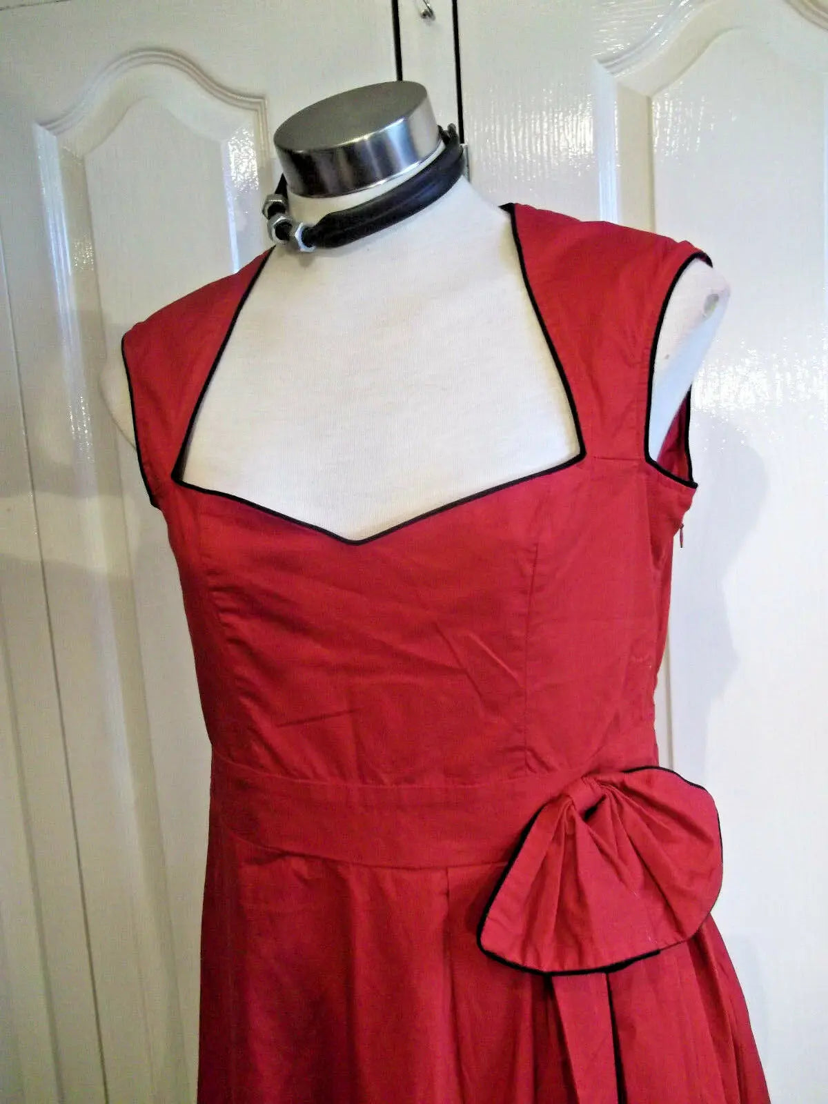Stunning Lindy Bop 50s Red Swing Dress with Black trim, Size 12 Lindy Bop