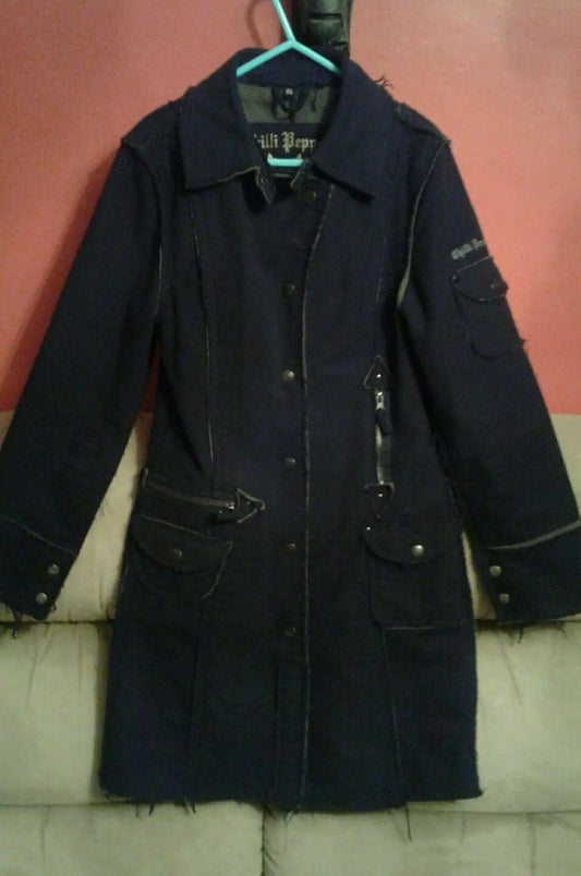 Stunningly warm, fleece lined, zip pocketsChilli Pepper ladies black coat gothic Chilli Pepper