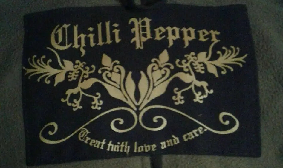 Stunningly warm, fleece lined, zip pocketsChilli Pepper ladies black coat gothic Chilli Pepper