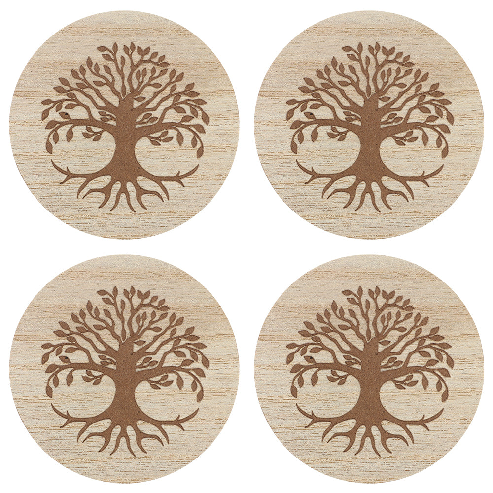 Set of 4 Tree of Life Engraved Coasters Wonkey Donkey Bazaar