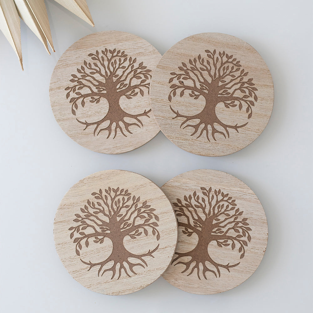 Set of 4 Tree of Life Engraved Coasters Wonkey Donkey Bazaar