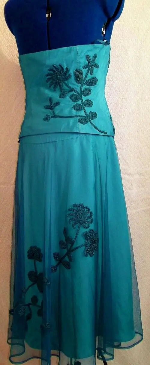 Turquoise "Coast" 2 piece bodice & skirt exquisite hand embellishment. Size 12 COAST