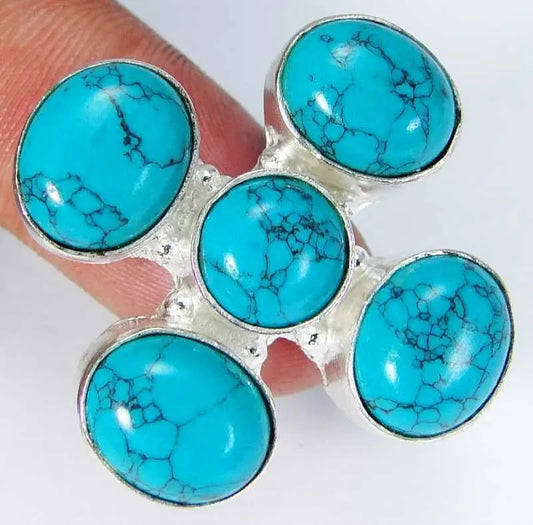 Turquoise & 925 Silver Handmade Lovely Ring Size S & gift-box "Handmade"