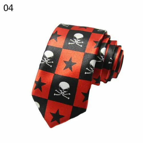 Unisex 5CM Red&blackSkinny Slim Punk Skull Tie Satin Party Necktie Halloween Unbranded