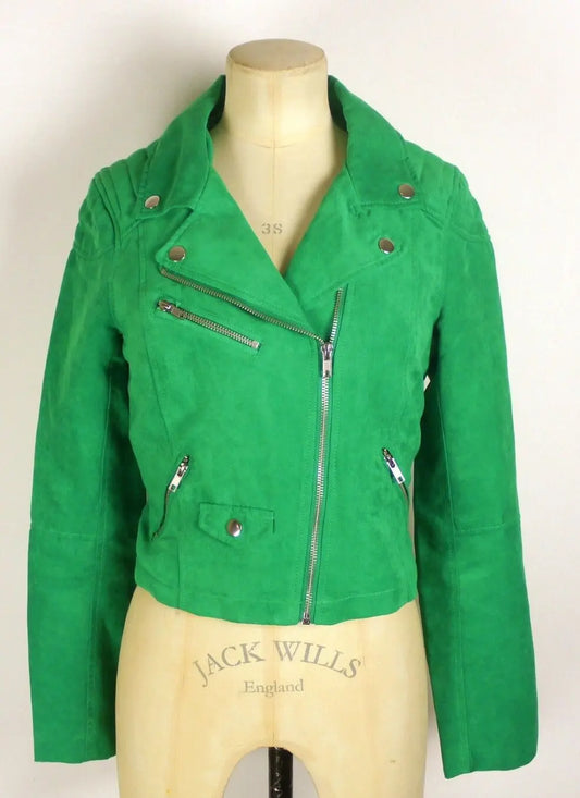 VINTAGE style/PUNK  lime green sude feel,Grunge/Punk/retrocropped biker jacket H&M