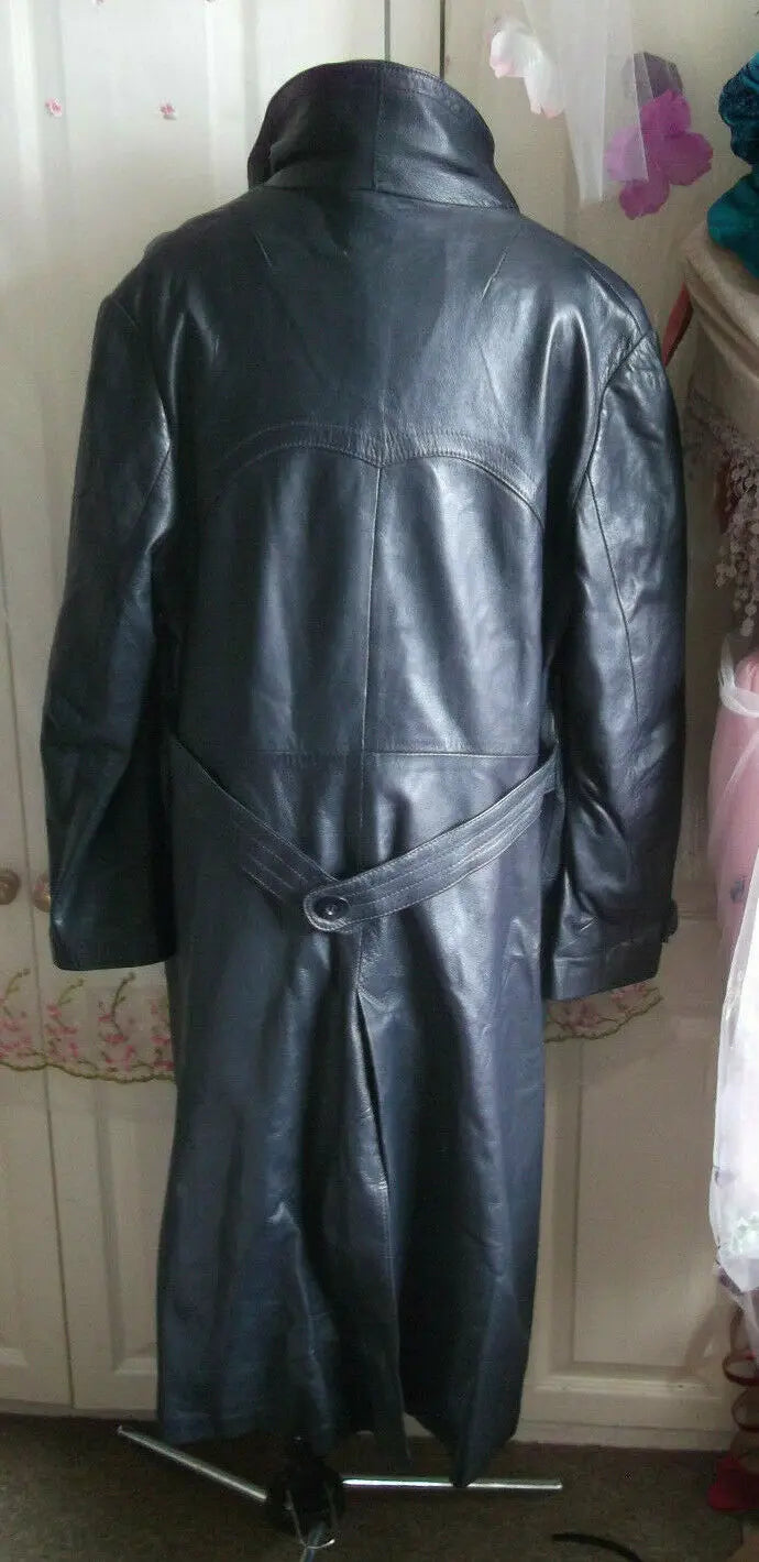 Vintage  UNISEX BLACK leather biker/STEAMpunk/hip COAT.size46" double breasted Unbranded