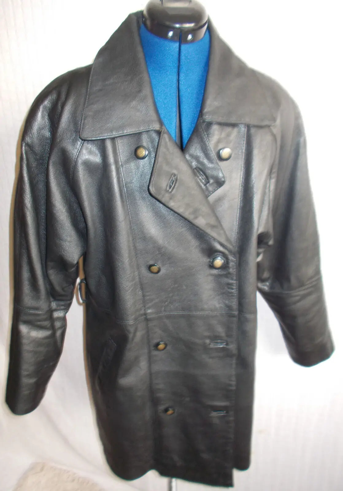 Vintage Black Unisex quality heavy leather 3/4 length coat Size 10/12 lined. Unbranded