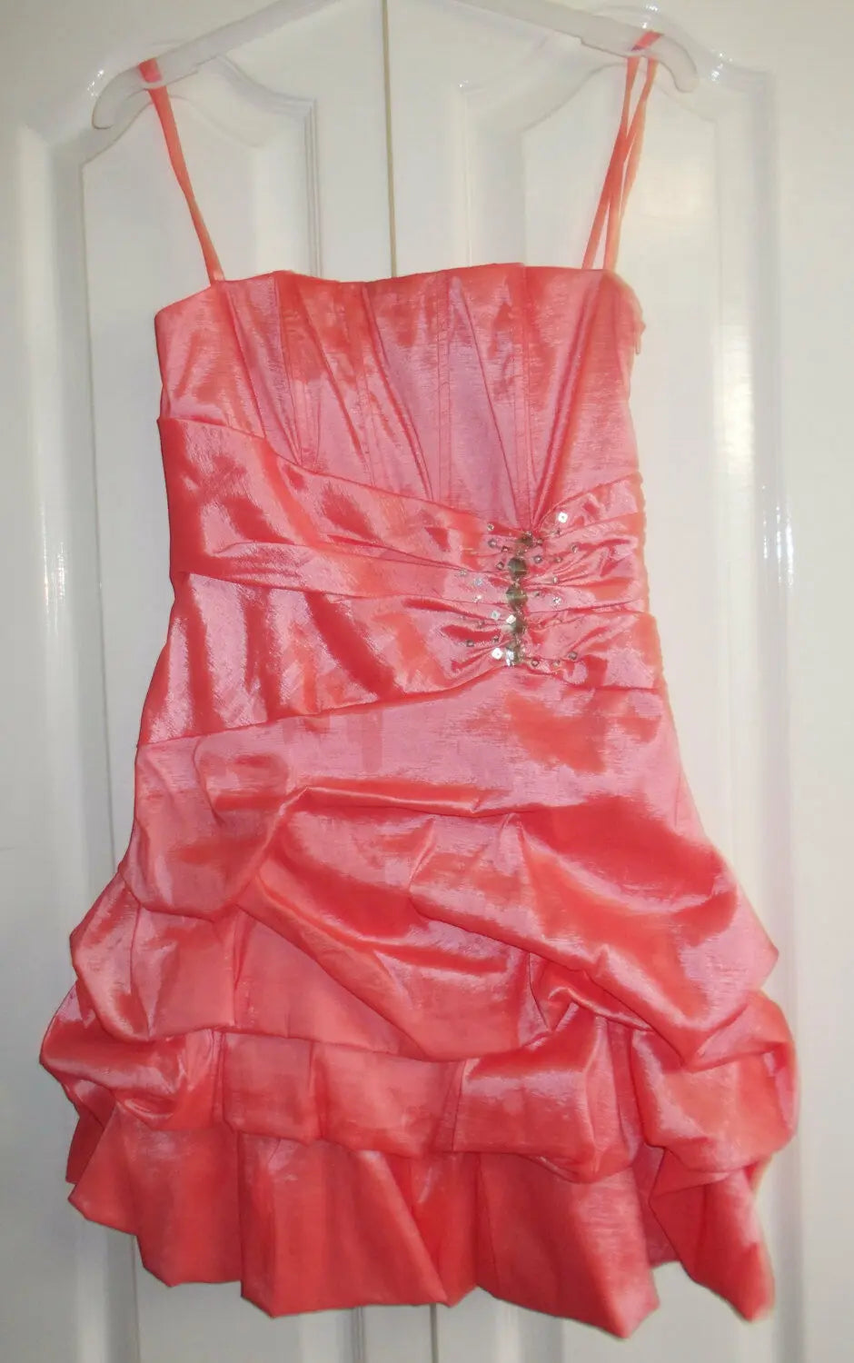 Vintage Glam Stunning Salmon Pink Taffeta Cocktail dress-diamante detail Unbranded