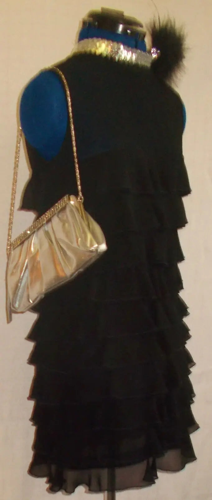 Vintage MISO retro chic/ burlesque 60's inspired black floaty layered mini dress MISO