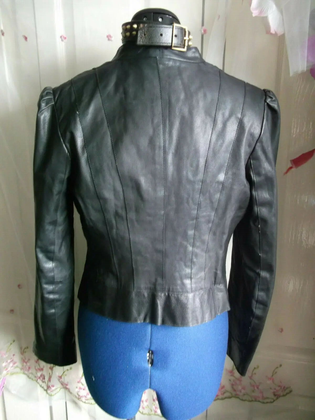 Vintage OASIS BLACK leather biker/STEAMpunk/hip jacket.size10 MILITARY STYLE Oasis