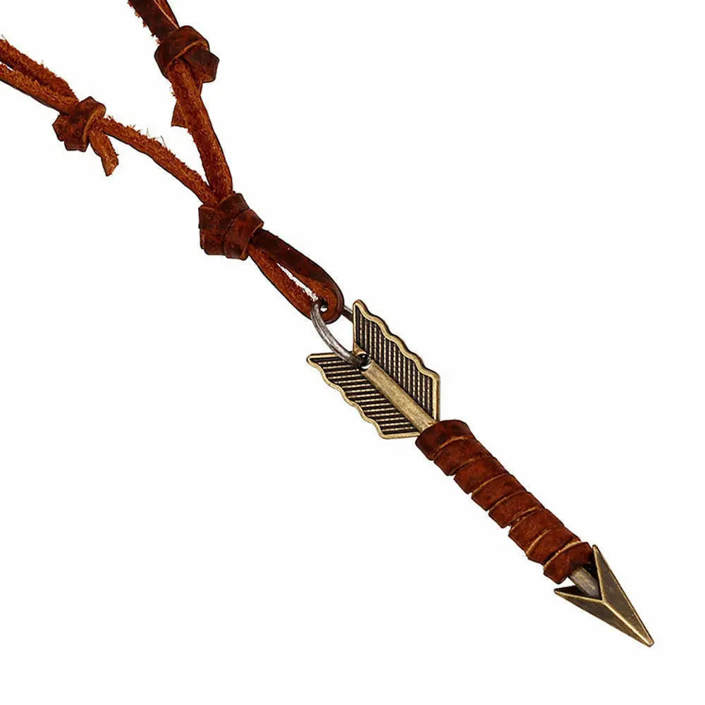 Vintage/viking Men Leather Arrow Punk Necklace Pendant Choker Jewellery Unbranded