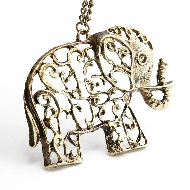 Women Boho/Tibetan bronze  Lucky Elephant Pendant Long Chain Openwork Necklace Unbranded