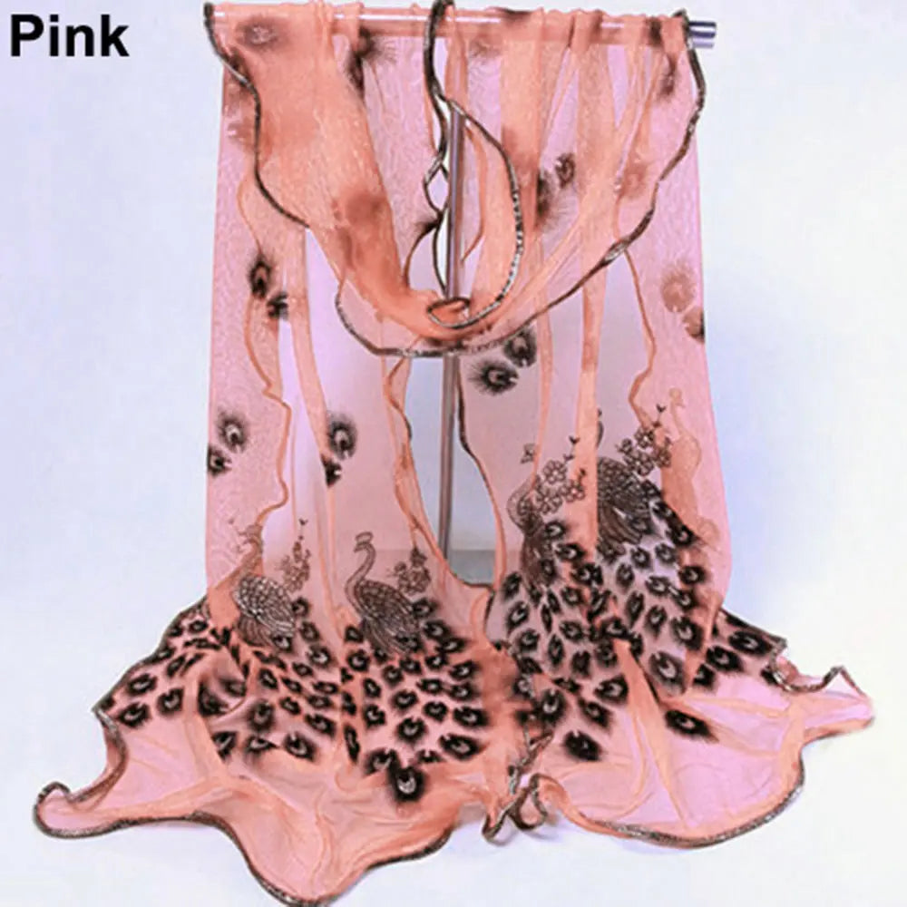 Women Ladies Peacock Lace Voile Chiffon Neck Scarf Shawl Stole-PINK OR PURPLE Unbranded/Generic