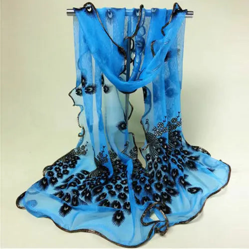 Women Ladies SKY BLUE  Peacock Lace/Voile/Chiffon Scarf Shawl Stole Scarves Unbranded/Generic