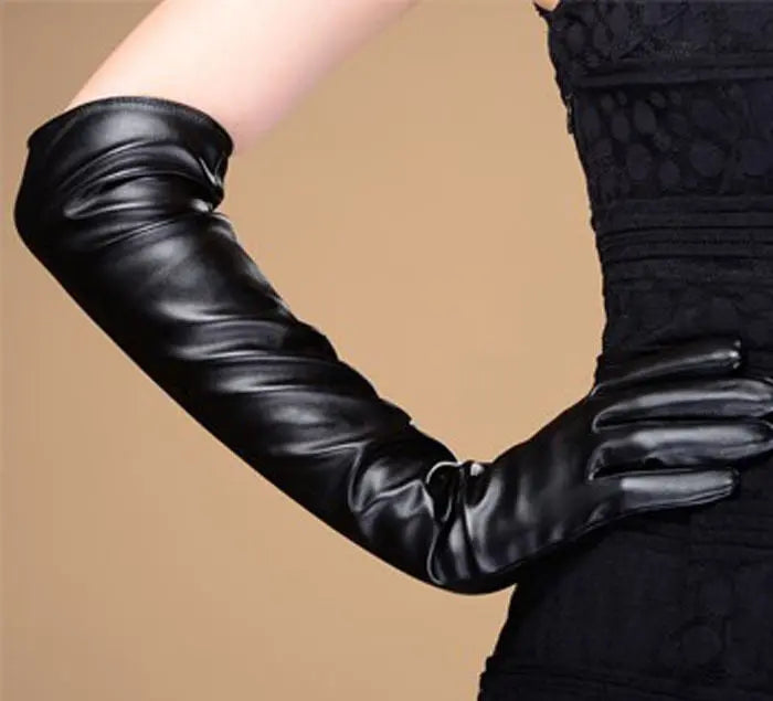 Women Warmer/Opera/Evening/Party Long faux Leather Over Elbow  Wrist Gloves UK Unbranded