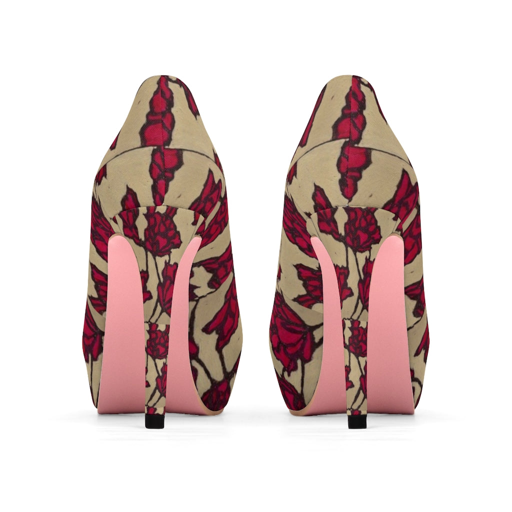 Women's Platform Heels-pink peoni Printify