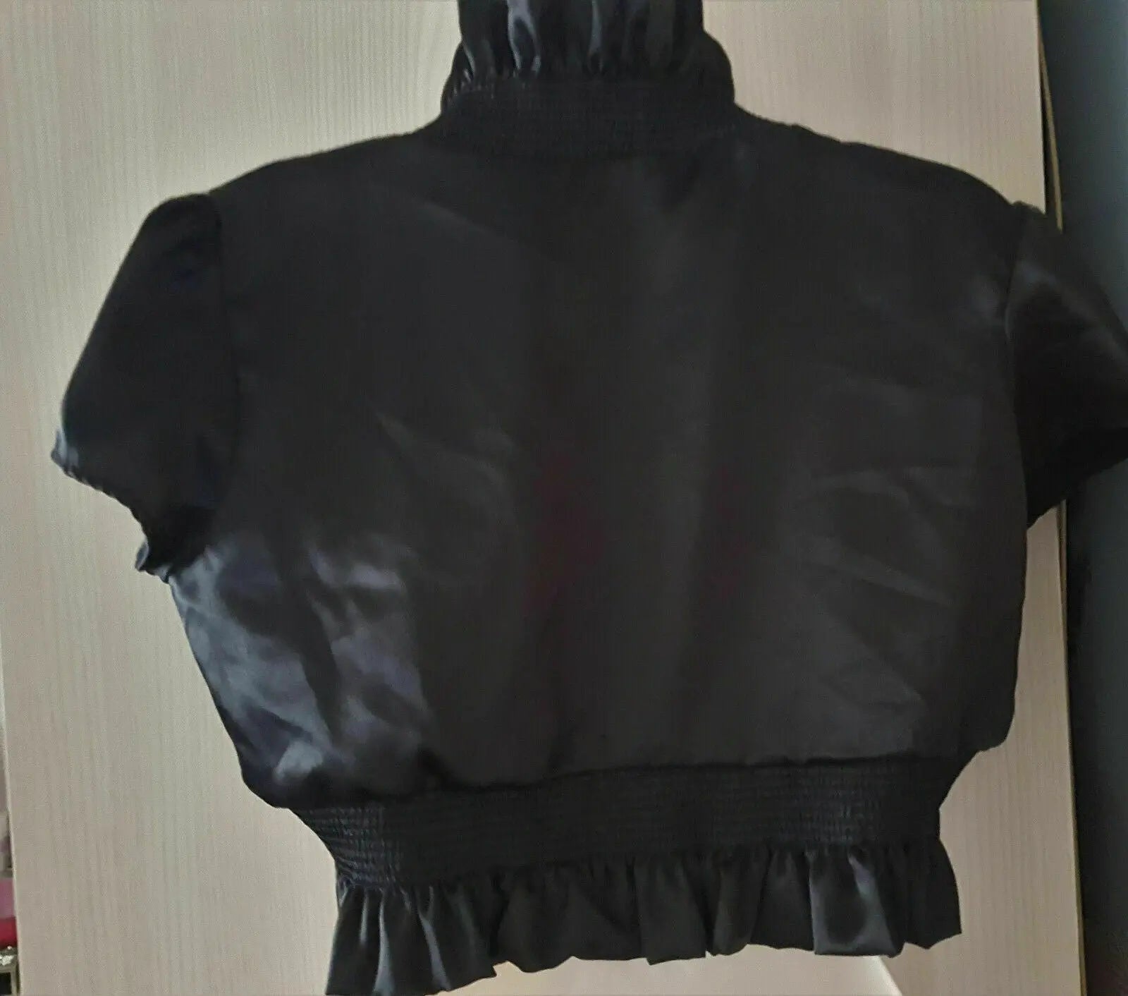 black frillY gothic/PUNK SLINKY SATIN shrug bolero jacket one size fit up to 12 Unbranded
