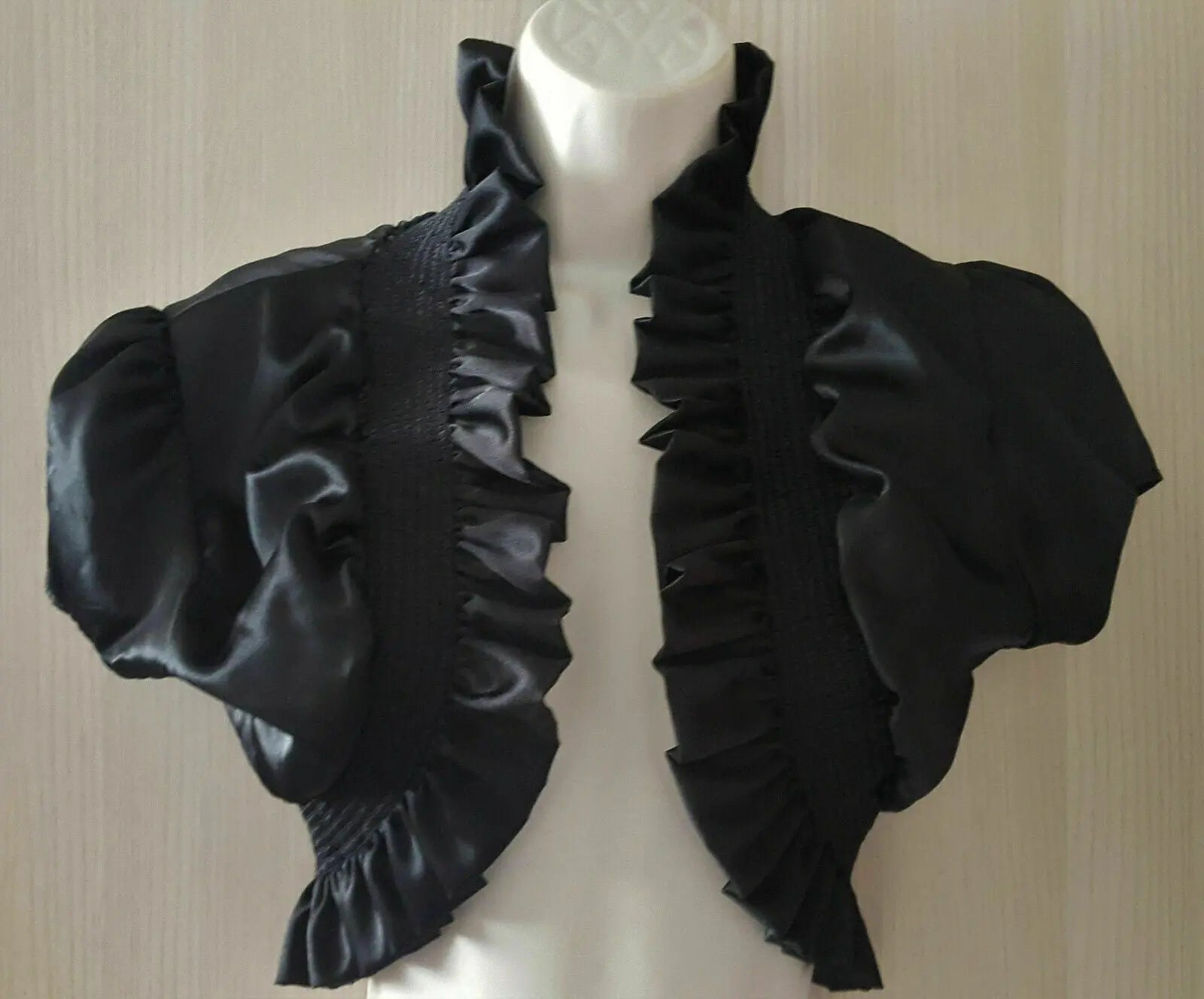 black frillY gothic/PUNK SLINKY SATIN shrug bolero jacket one size fit up to 12 Unbranded