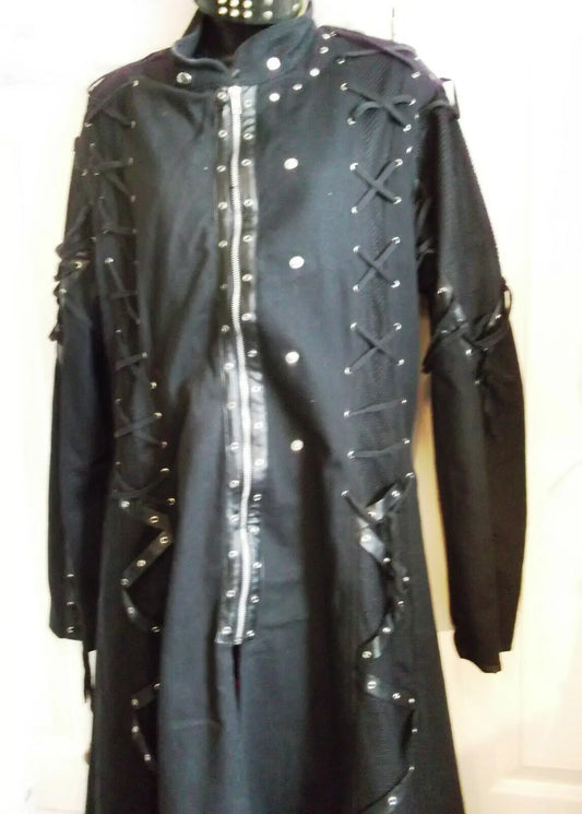 black punk/Gothic coat Raven Sdl long coat, lAce-up corsettry.STUNNING.LARGE Raven sdl