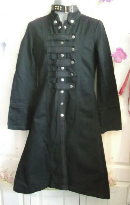 black unisex Criminal damage goth/punk/stage black fitted long coat. Size medium Criminal Damage
