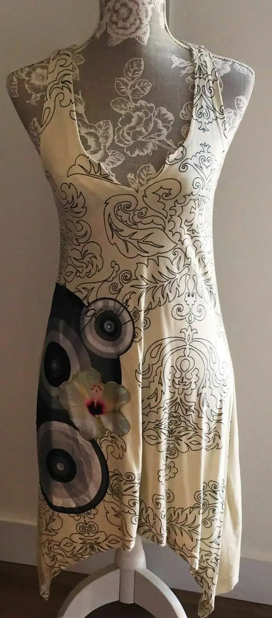 cream Desigual Long Top Short Dress Size Small Ladies Womens Girls.sleeveless Desigual