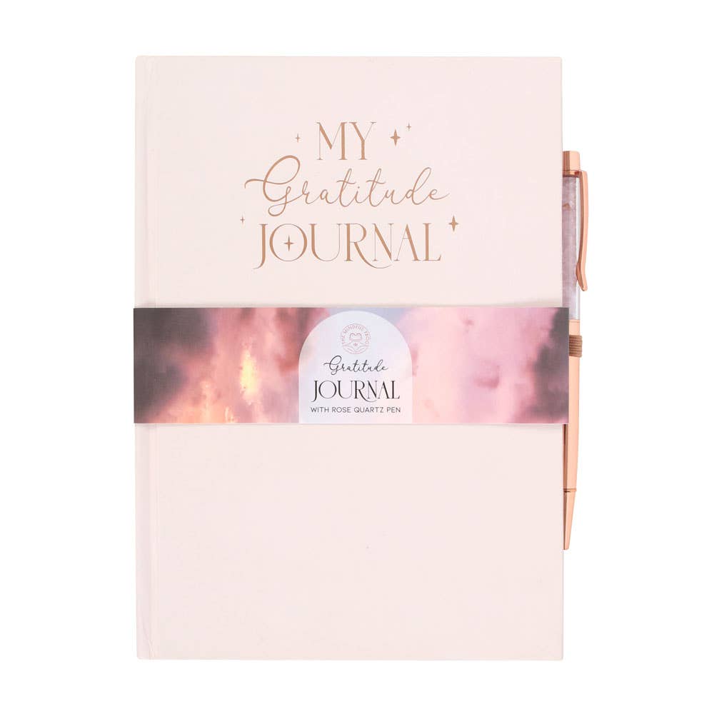 Gratitude Journal Notebook with Rose Quartz Crytal Chip Pen Something Different Wholesale