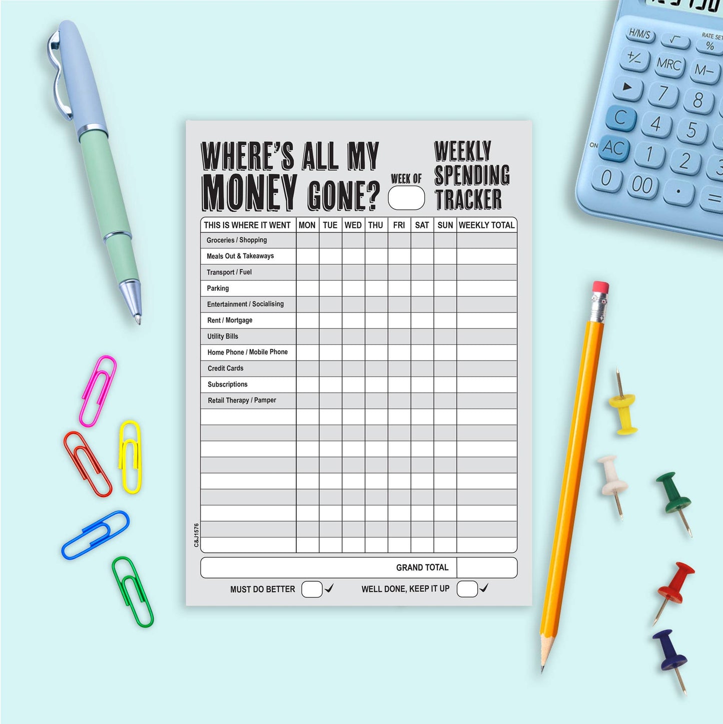 #1576 A5 Weekly Spending Tracker Close to the Bone Greeting Cards and Gifts