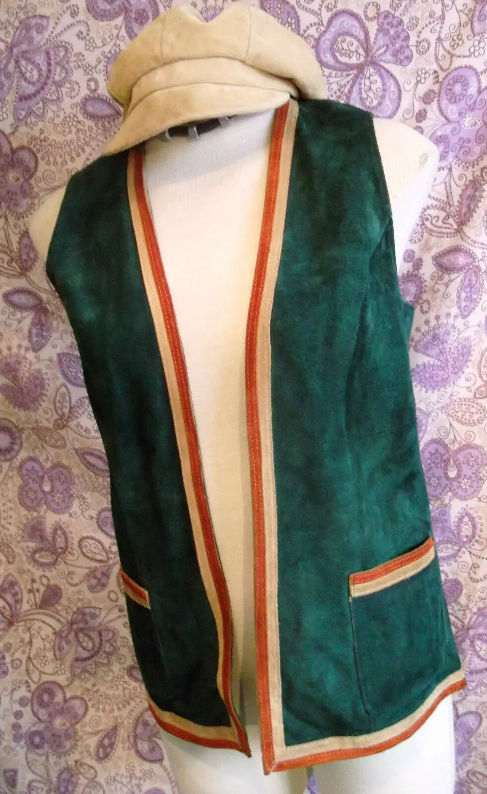 funky Steampunk/TrueVintage green suede-contrasting edging Waistcoat-Size 36". Unbranded