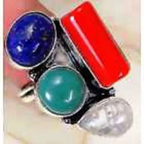 funky chunky Lapis Lazuli/multi & 925 Silver Handmade Elegants Ring Size P J1-27 "Handmade"
