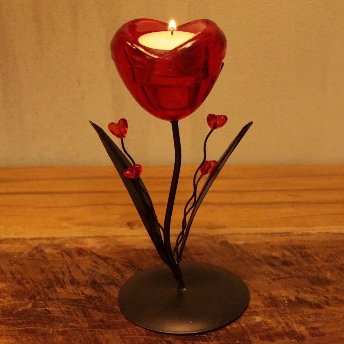 glass Romantic Candleholder/  - Single Heart Flower. perfect gift item Unbranded