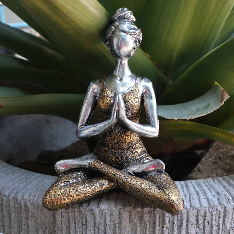 Hand-crafted Fair-Trade Yoga Lady Figures- GOLD & Silver-16x13x24 (cm), Wonkey Donkey Bazaar