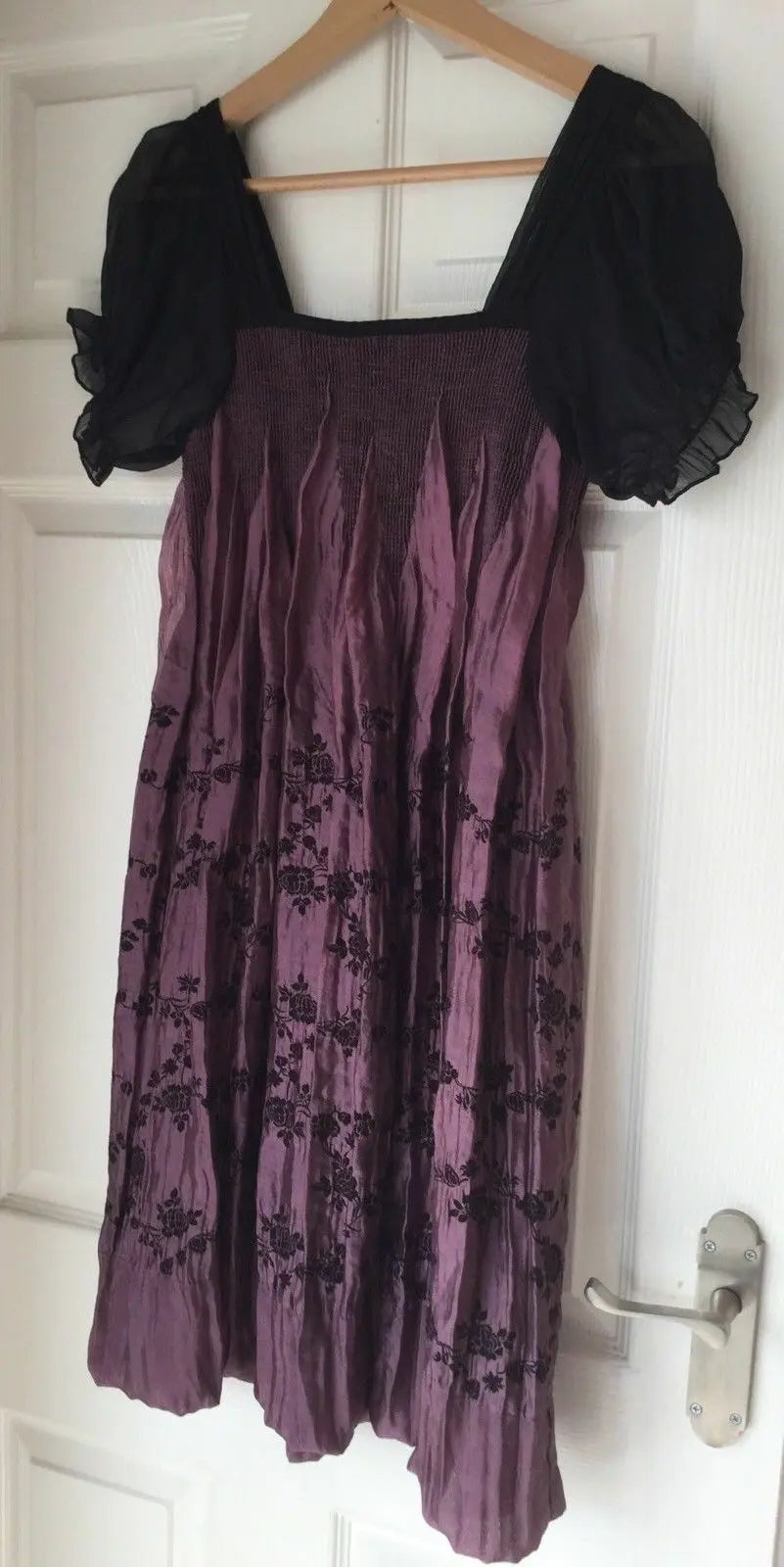 gorgeous  Echo Blush Purple&Black Smock Dress-embroidered flowers, ruffled,lace Echo Blush