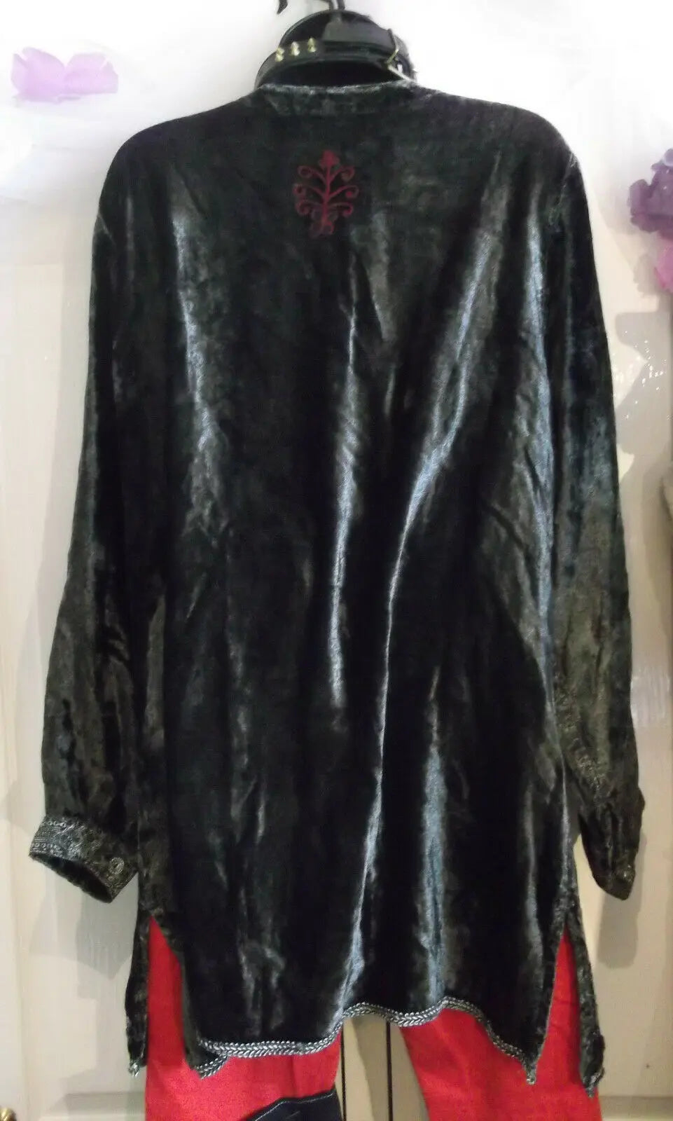 gorgeous eastern touches velvet tunic ladies top.size m/l -loose. lace up front eastern touches