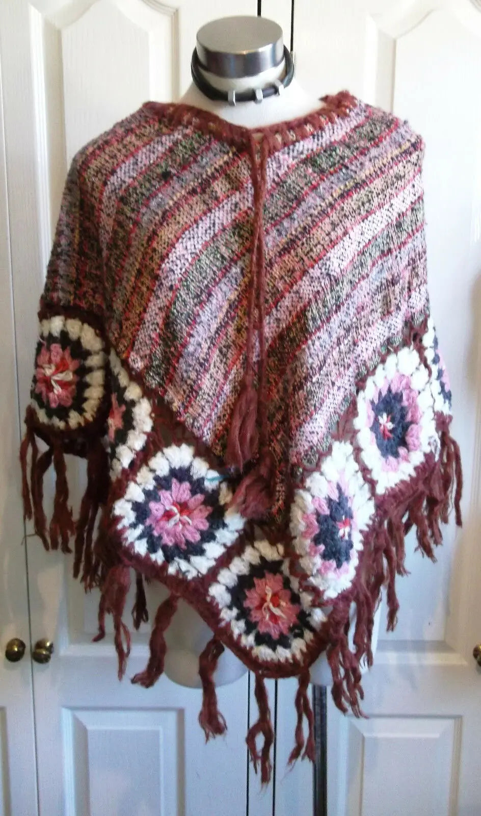 gorgeous hand-made  woollen tassled poncho with loose ends-size medium Unbranded