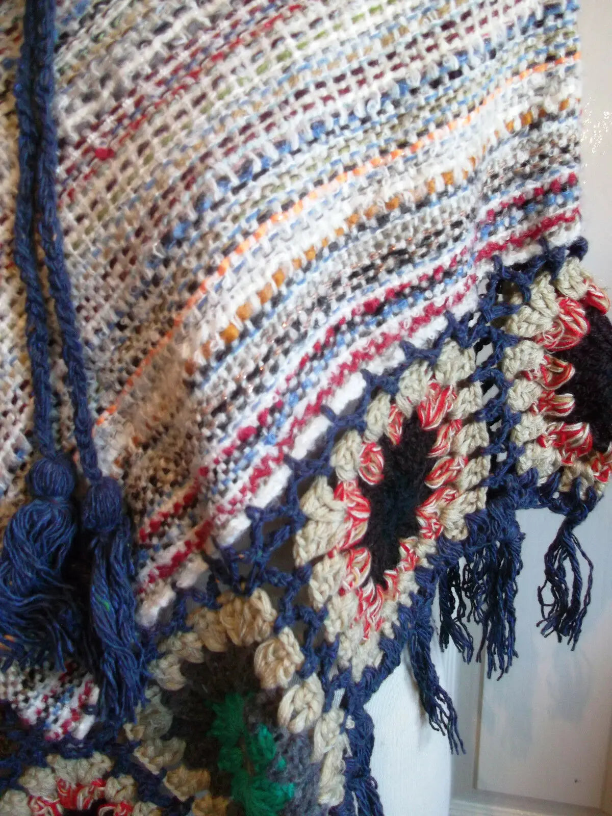 gorgeous hand-made  woollen tassled poncho with loose ends-size medium Unbranded